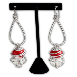 Red & White Ball Long Earrings
